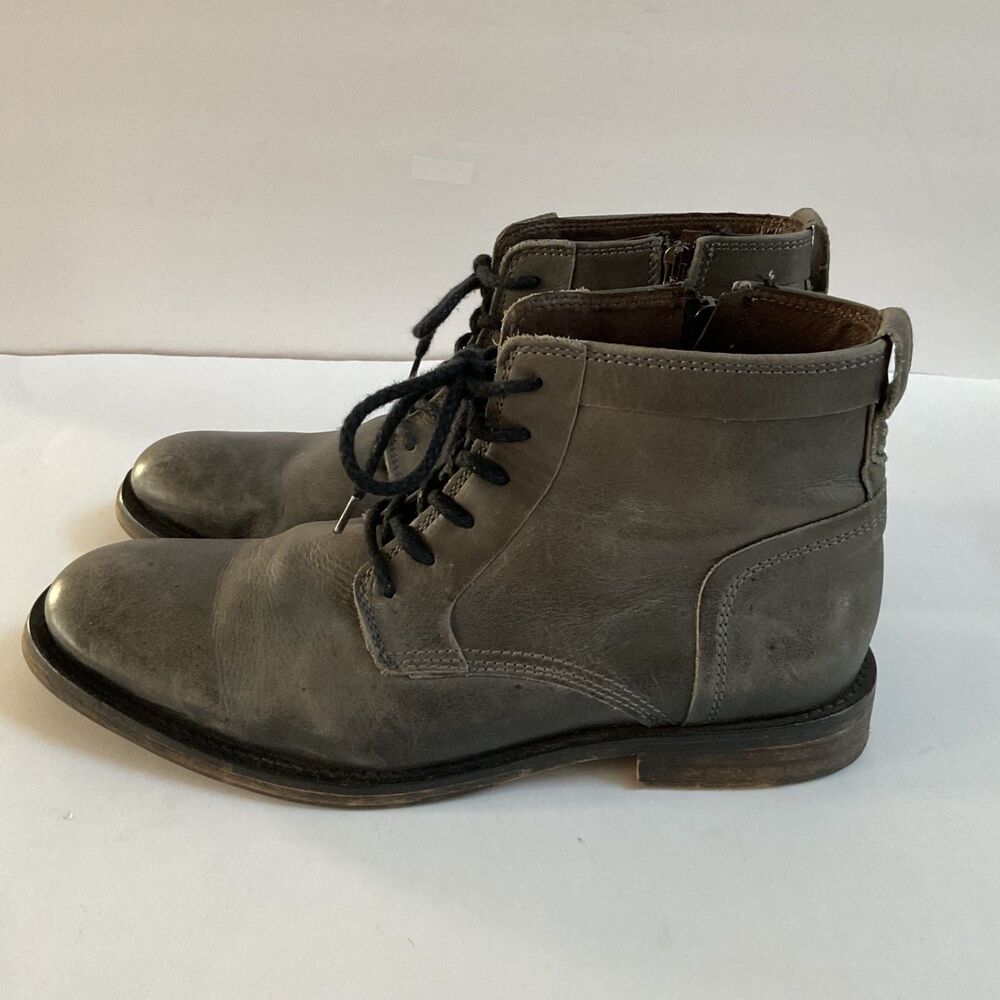Bed Stu Gray Leather Ankle Boots Men’s Sz 10 Lace Up Side Zip Chukka Shoe